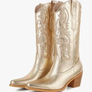 Gold Heeled Boots with Elegant Design